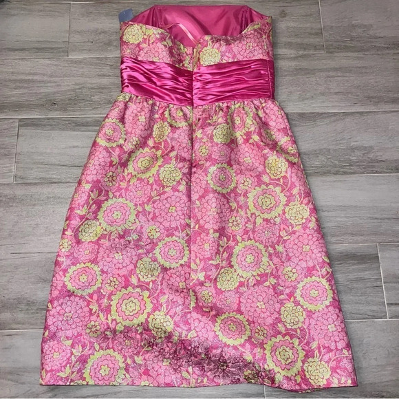 Lilly Pulitzer Vintage Hot Pink Floral Natalia Jacquard Strapless Dress, size 4 - Picture 8 of 10